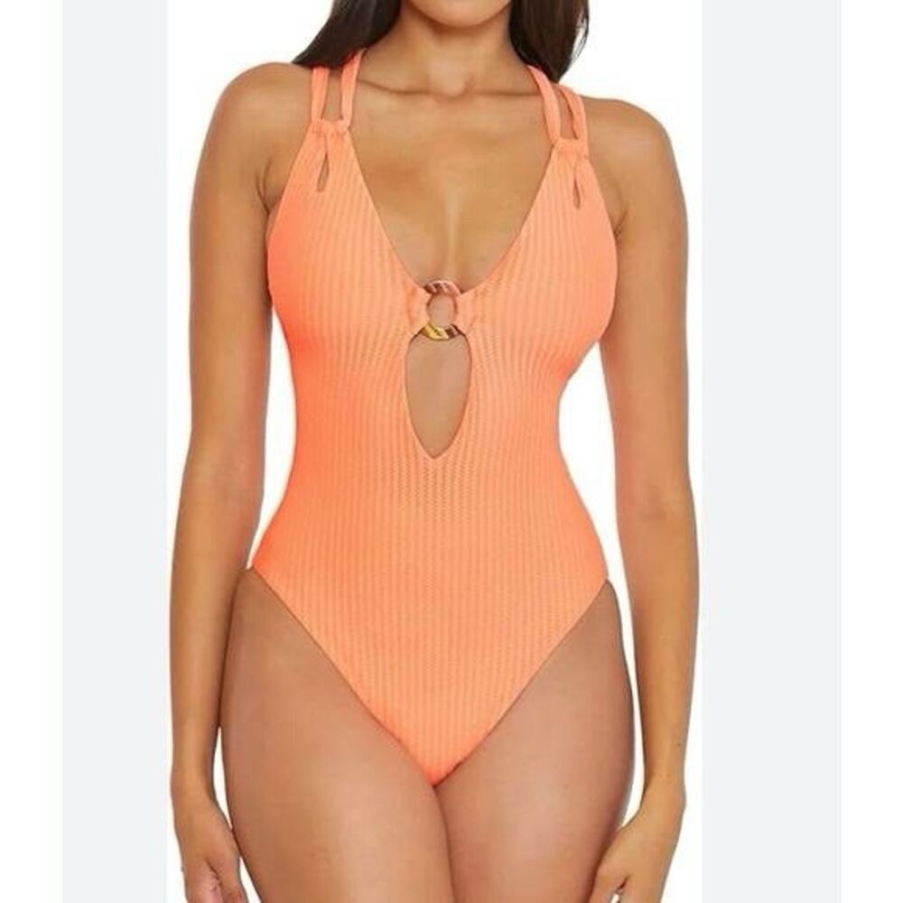 BECCA Women's Standard Line in Sand Bandeau One Piece Swim Orange Size M